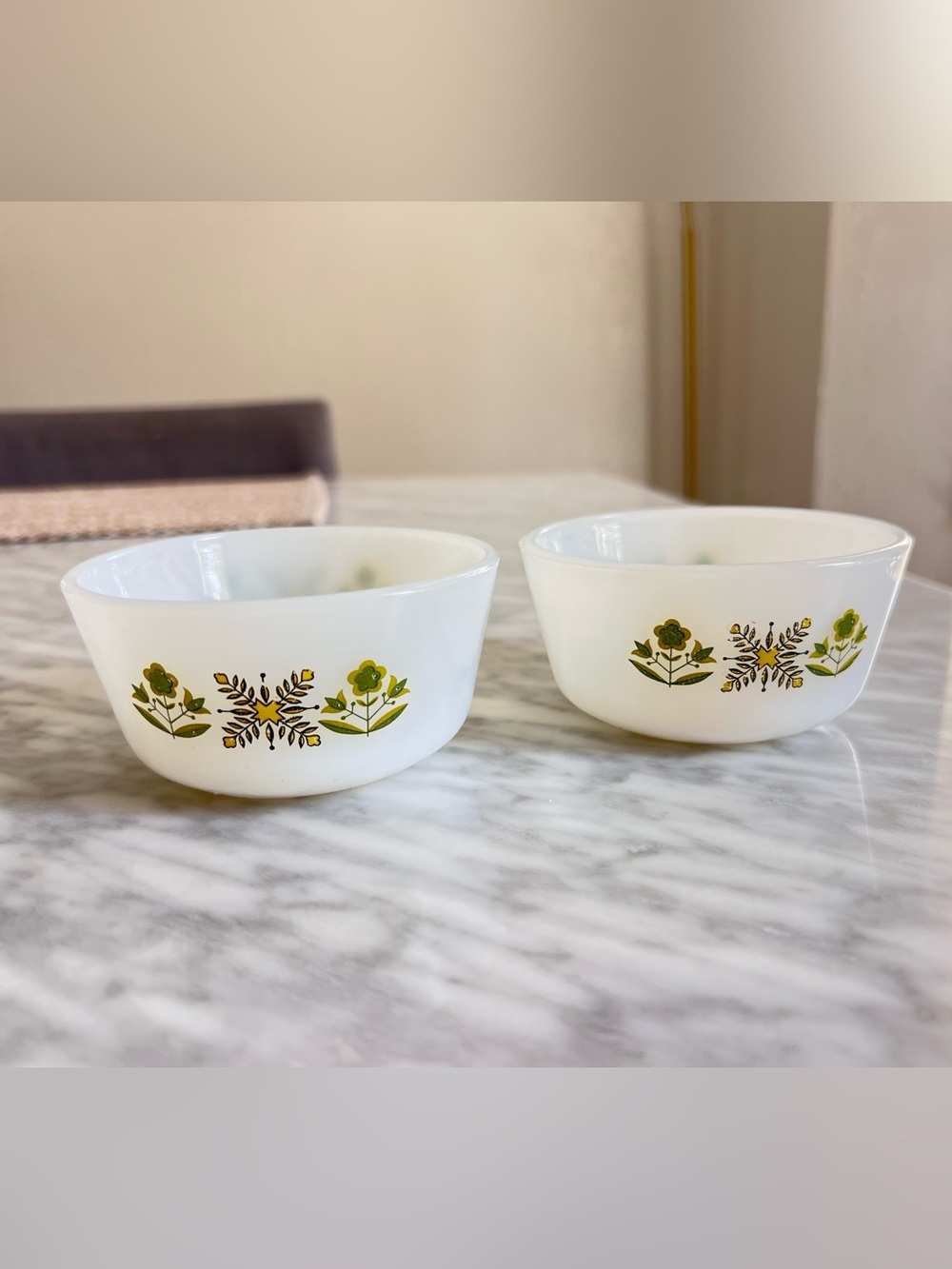Fire King Milk Glass Floral Custard Bowls - (Set of 2)
